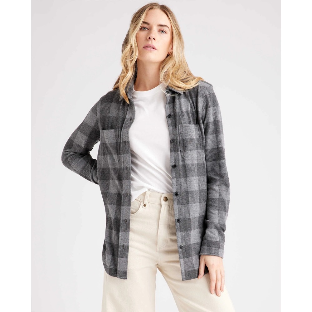 Quince Grey Buffalo Plaid Long Sleeve Button Down Flannel Shirt | Size Medium